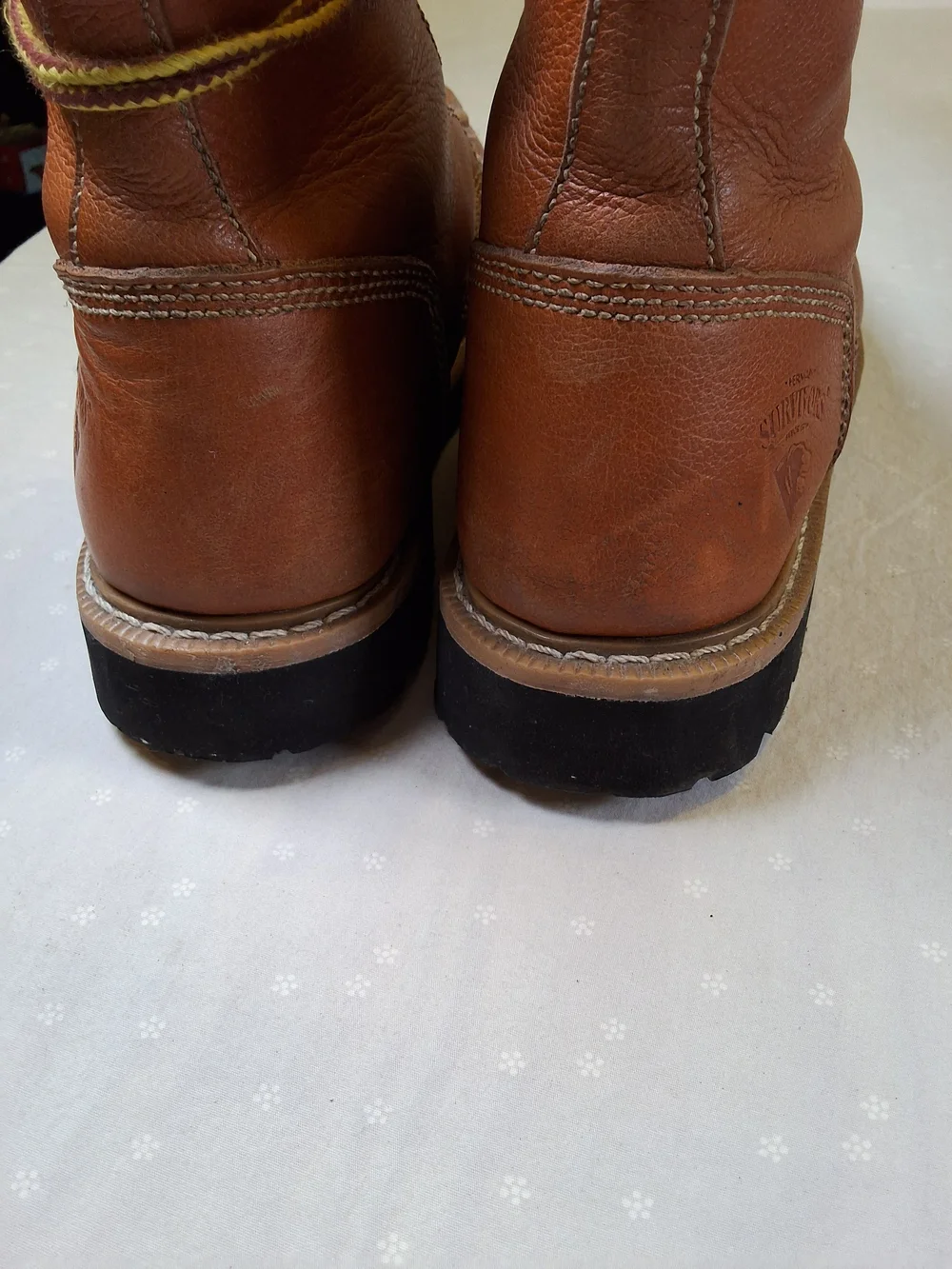 Men's Tan Leather Moc Toe Work Boots with Padded Collar